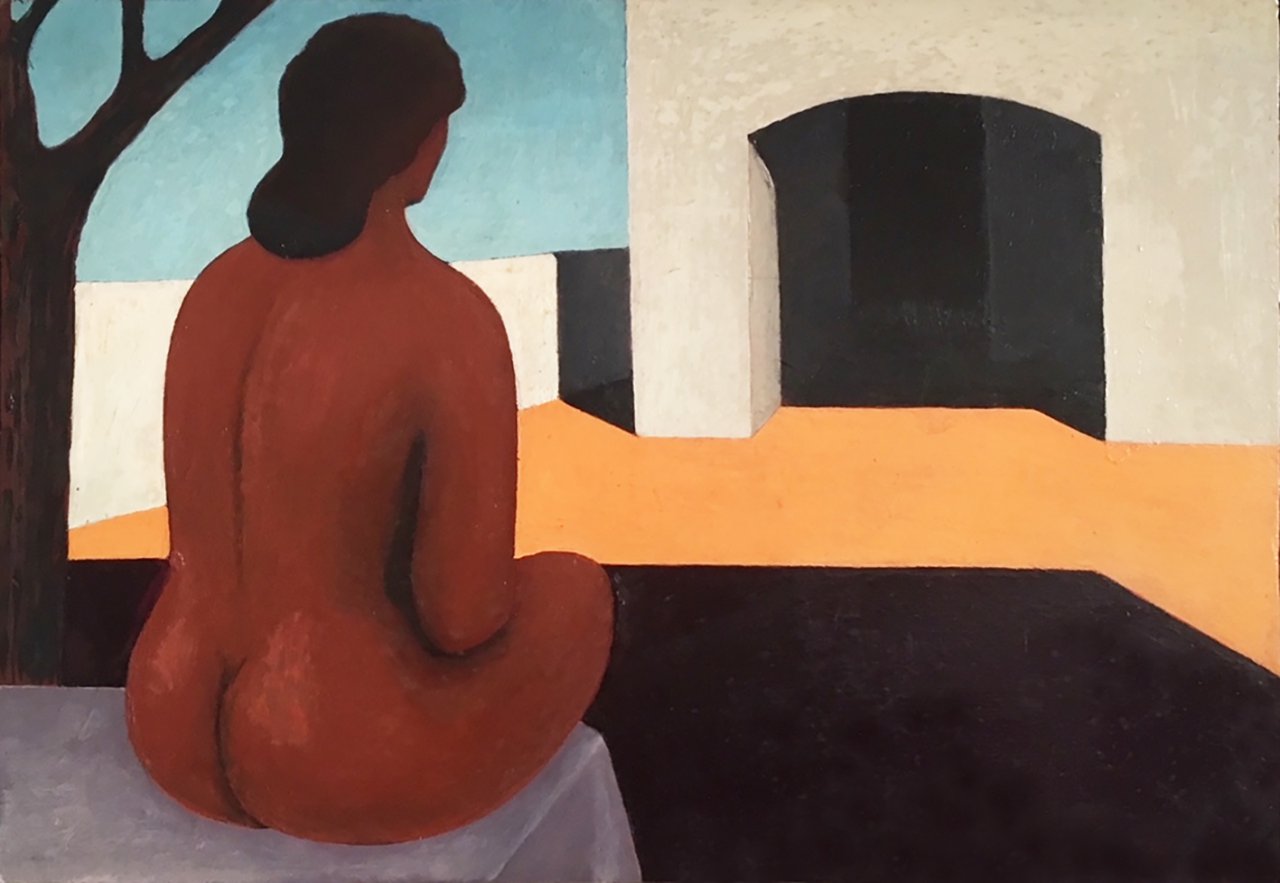 Mulher sentada de costas